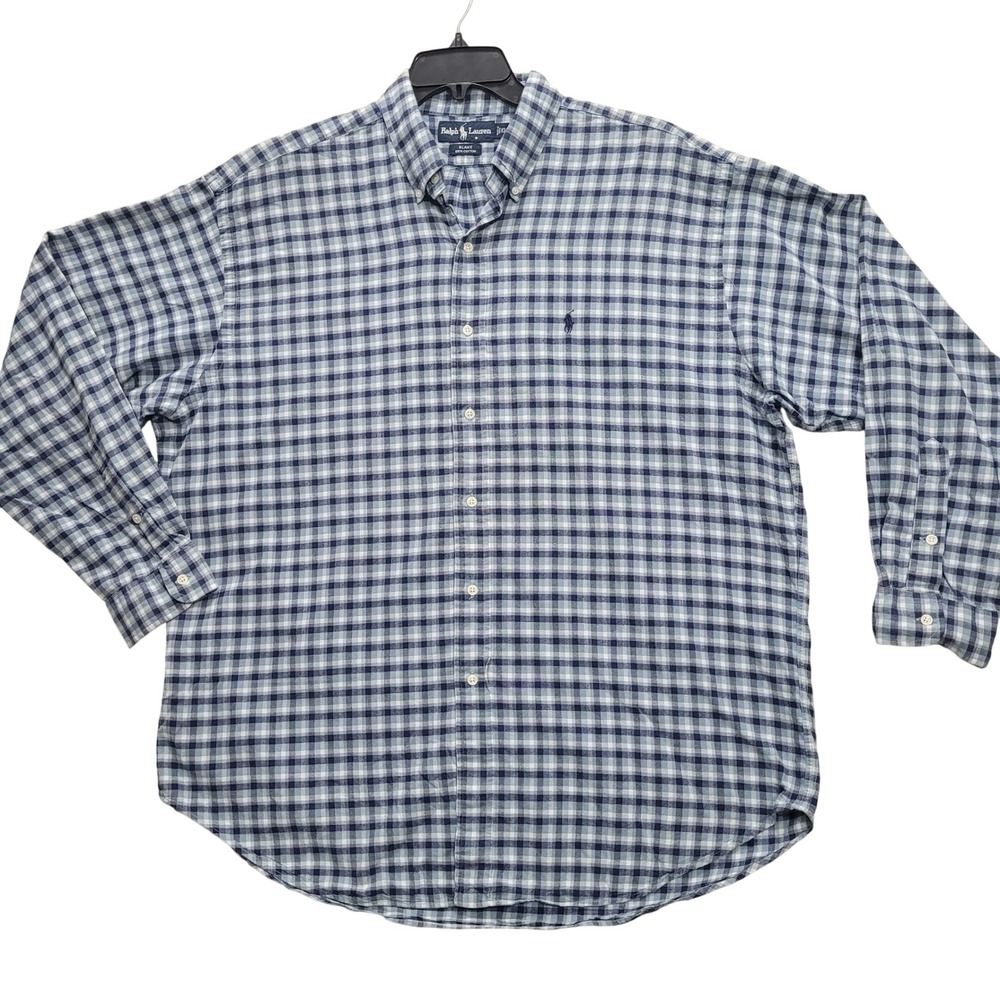 Ralph Lauren Blake Men XL Blue Gingham Plaid Cotton Button Dn Long Sleeve Shirt